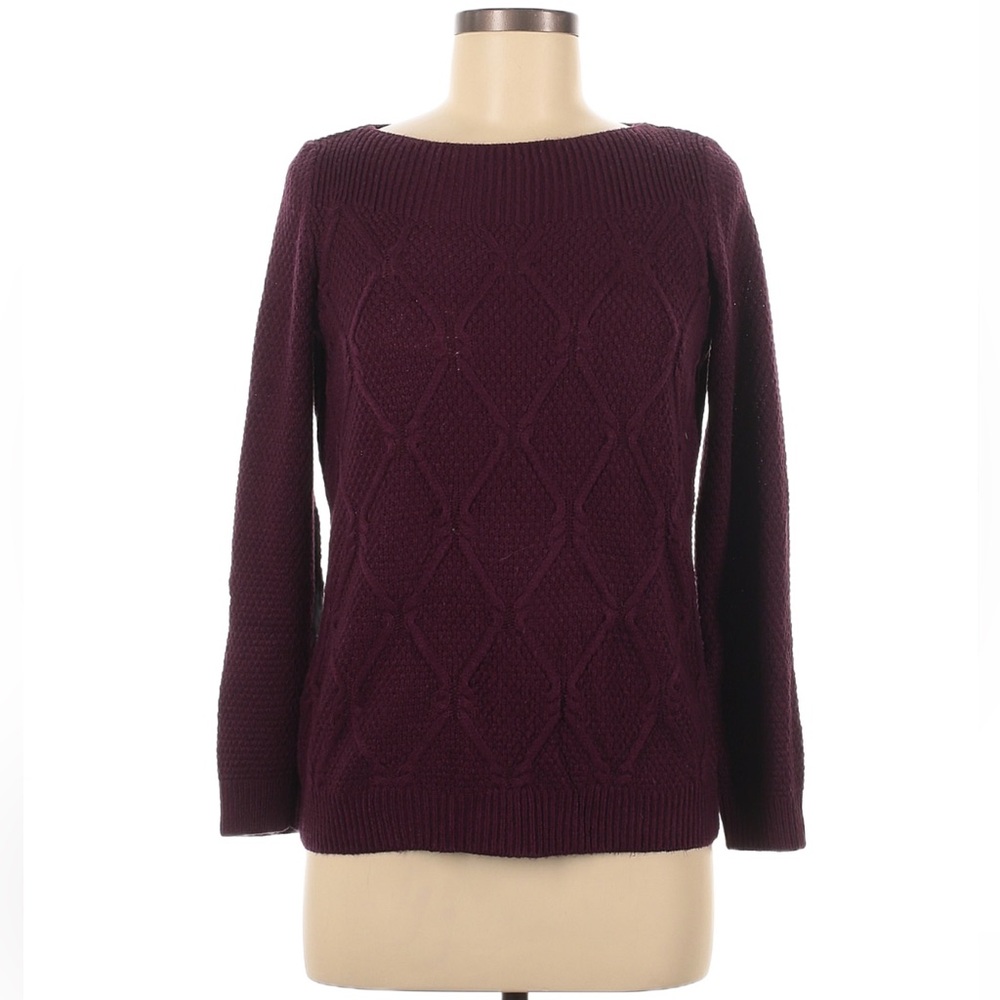 89th & MADISON Cable Knit Women’s M Boatneck Pullover Maroon Sweater Soft Cozy